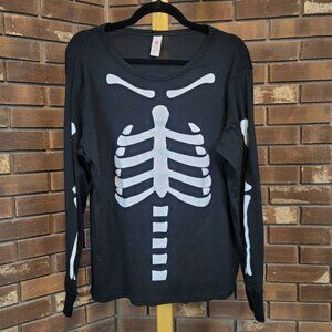 Skeleton printed long sleeve tee shirt t shirt pajama top cotton top plus size